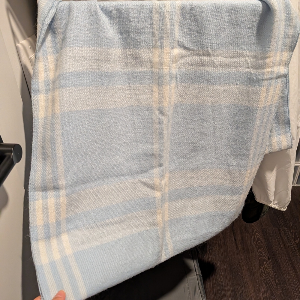 Soft Baby Blue & White Plaid Scarf | Oversized Blanket Style